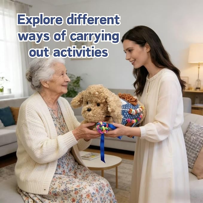 2-in-1 Fidget Blanket and Hand Muff Dog for Dementia Seniors, Sensory Toy for Anxiety Relief