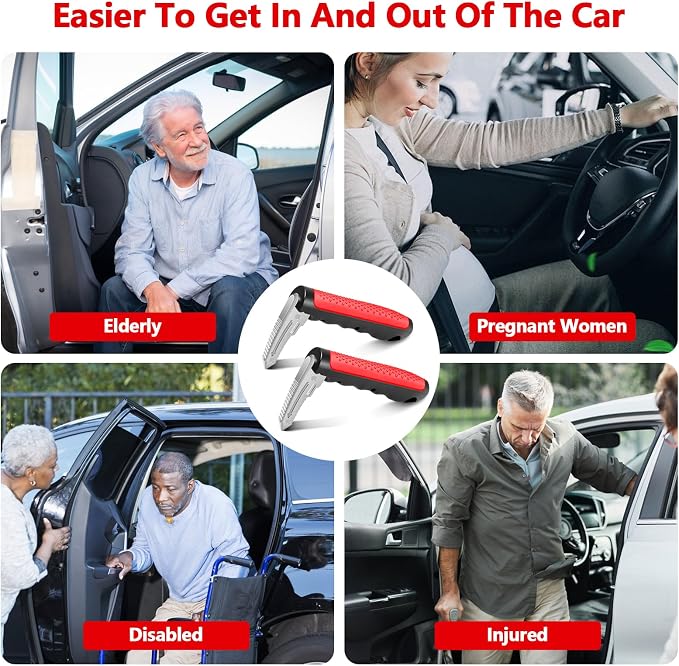 Kaiedos Car Door Handle for Elderly, 3-in-1 Car Handle Assist for Seniors, Portable Auto Cane Vehicle Support Handle, 500 lbs Capacity, Non-Slip Door Assist Bar (Red)