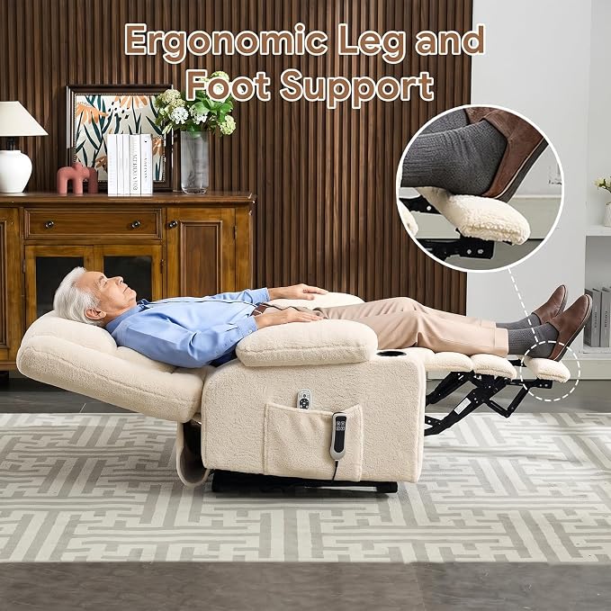 Power Lift Recliner Chair for Elderly with Lumbar Heat and Massage, Electric Lift Chair with Remote and USB Port, Wide Seat Recliner with Cup Holders for Living Room, Bedroom