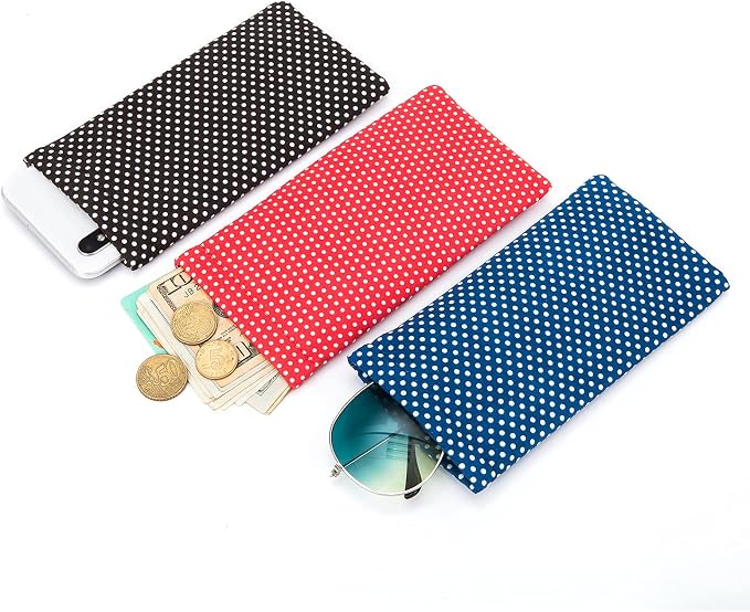 TRIUMPH VISION Eyeglass Case Glasses Case Soft Sunglass Pouch Sleeve 3 Pack | Slim Lightweight Alternative to Bulky Case, Leather Lined Protect Lens, Squeeze Easy to Use, Stylish Portable for Daily Use