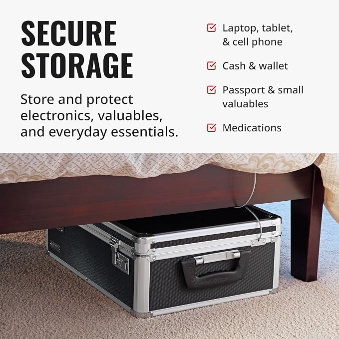 Vaultz Locking Storage Chest with Dual Combination Lock-Small Lock Box for Laptops, Tablets & Valuables, Lockable Storage Box with Code, Keyless Lockbox for Dorm, Home & Travel 18.11" x 12.99" x 6.18"