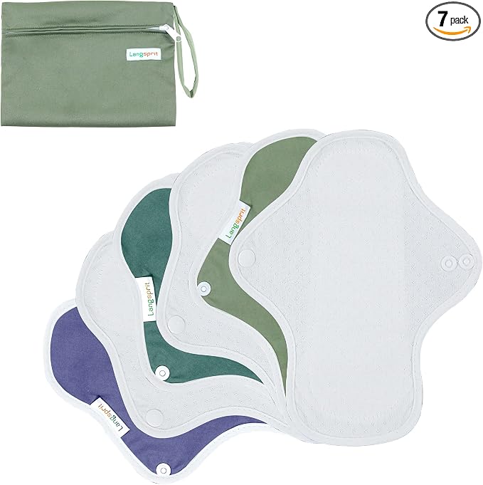 Langsprit Reusable Sanitary Pads for Women - Feminine Menstrual Pads 6pcs Set, Regular Absorbency Cotton Washable Cloth, Mini Wet Bag, Leakfree and Periods (Small)