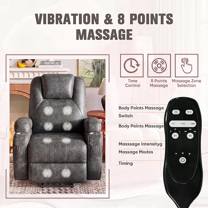 Flamaker Power Lift Recliner Chair Electric Lift Recliner for Elderly | Power Lift Recliner Chair with Cup Holders Side Pockets for Living Room (Leathaire, Light Black)