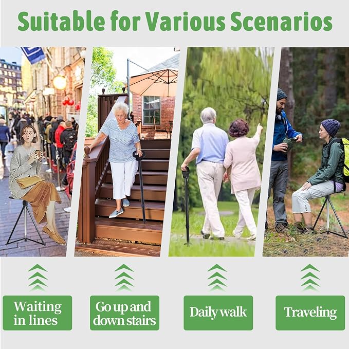 ALEVMOOM Walking Cane with Seat 2-in-1 Cane Stool for Adults, Aluminum Walking Stick with Seat, Stick Chair Portable Stool for Senior