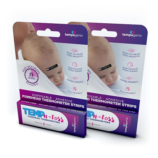 Temp-N-Toss Disposable Forehead Temperature Strips, Baby, Fast Reading, 12 | Single Use, Hygienic Design, Color Change Indicator, No Batteries Required, Lightweight, Travel Friendly, First Aid Kit