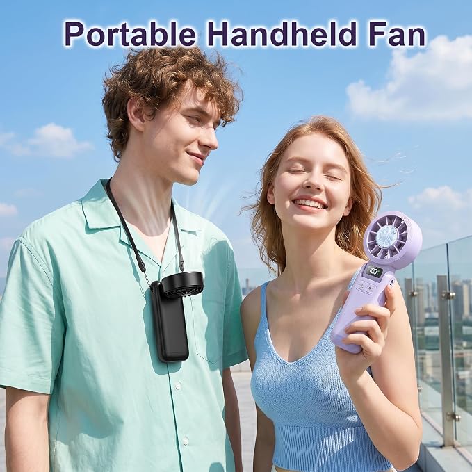 Portable Fan Handheld with Ice Cooling Rechargeable 5.5m/s Speed | 5-Speed, Independent Switch, Digital Display, Foldable Personal Fan for Travel/Concerts/Sport Events/Gifts