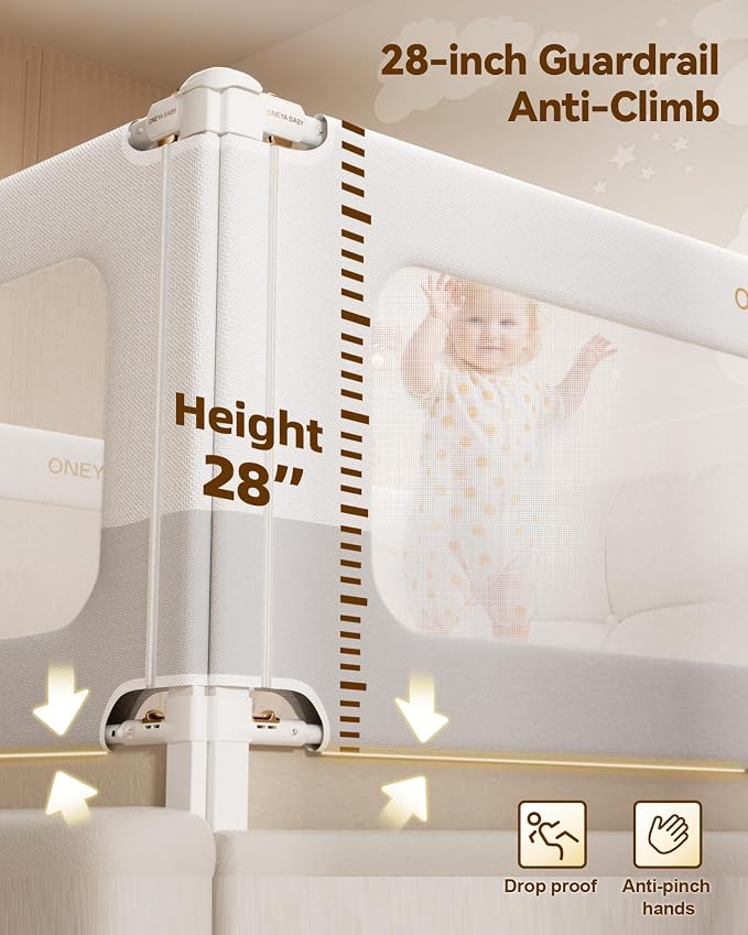 3 Piece Bed Rails for King Size Bed, No-Drill Needed Baby Bed Rail Guard | Thickened Bed Bails for Toddlers, Child Safety Side Railing Guards, Height Adjustable Bedrail for Kids, 74.8x78.7x78.7in