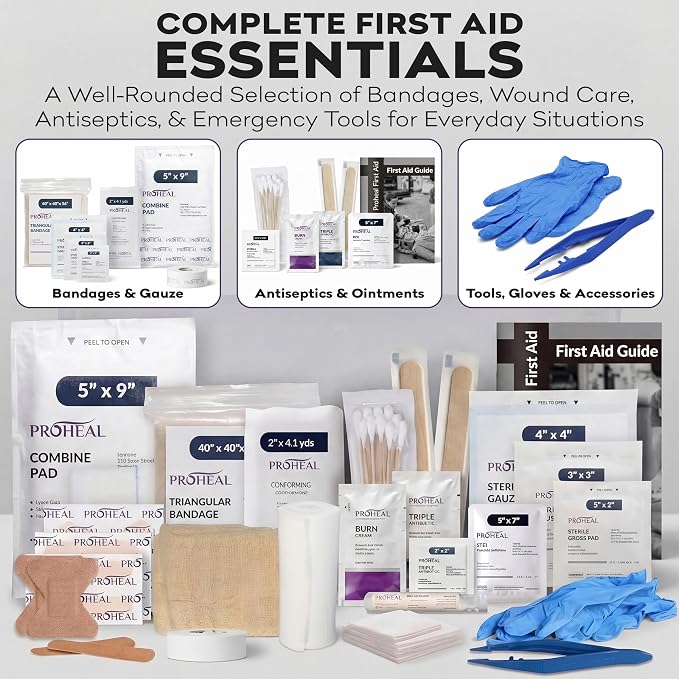 OSHA Compliant First Aid Kit for Car, Home & Business - 10 Person, Type III, ANSI Class A, 111 Pieces Emergency Kit for Office, Truck & Construction Site - Latex Free, Wall Mountable | ProHeal