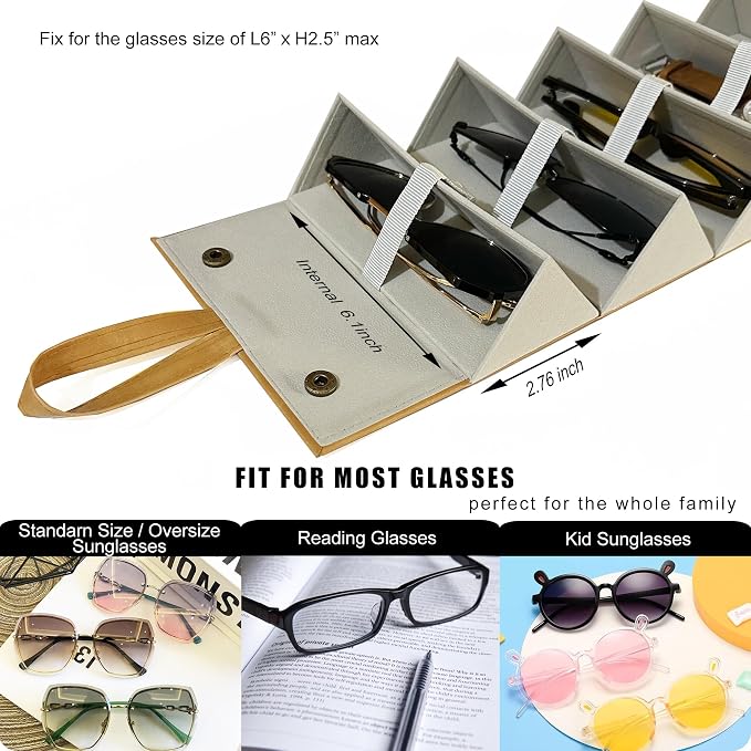 Longjet Sunglasses Organizer Travel Glasses Case 5 Slots Multiple Pairs Eyeglasses Storage Box Hanging Eyewear Holder