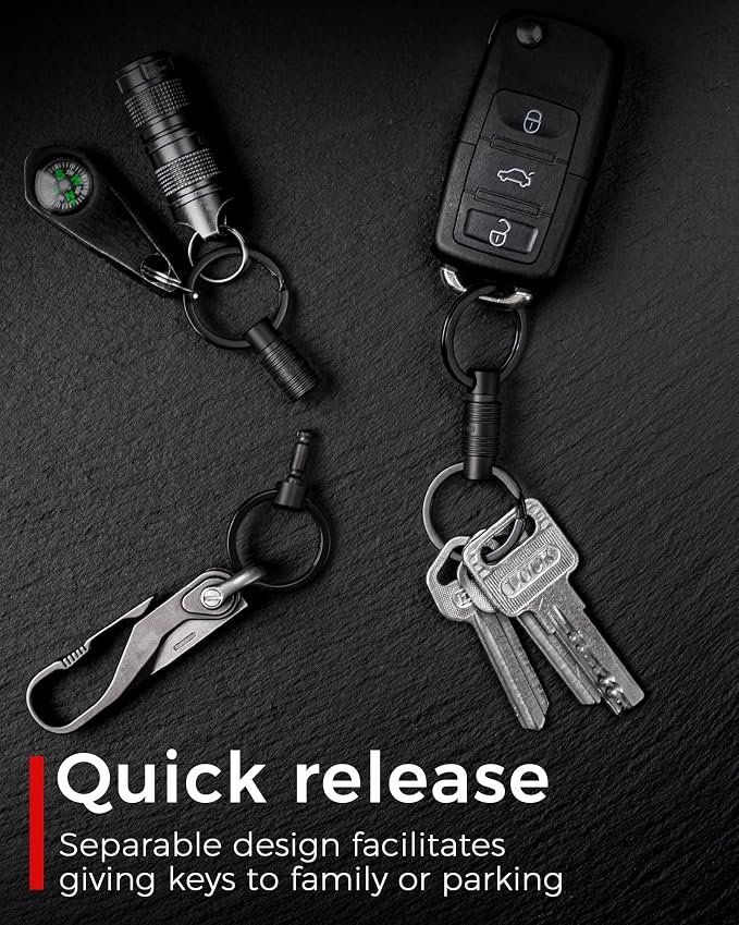 FEGVE Titanium Quick Release Keychain, Detachable Pull Apart Key Chain | Easy Access, Tangle-Free 360° Swivel, Rustproof and Durable, for Valet Car Home Key Storage