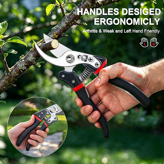 Kynup Pruning Shears for Gardening, Garden Shears Heavy Duty, Bonsai Cutters Shears Pruners, Hedge Clippers, Rose Trimmer Hand Clippers Gardening (Red Black)