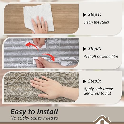 BEQHAUSE Stair Treads for Wooden Steps, 8"X30", 15pcs, Beige/Malt Yellow | Non-Slip Machine Washable Carpet Stair Treads, TPE Backing, 100% Polyester, Soft Indoor Stair Runner for Kids Elders and Pets