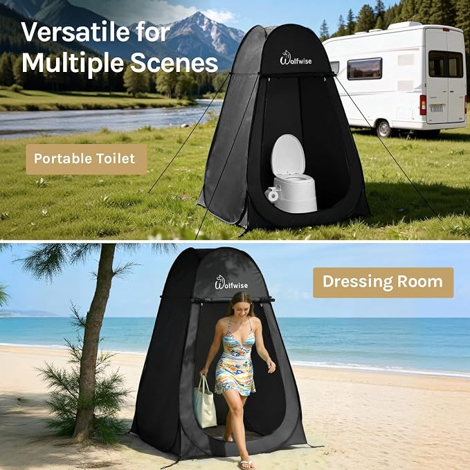 WolfWise Pop Up Shower Tent for Camping Essentials, Compact & Lightweight | Portable Instant Changing Tent with Window & Carry Bag, Privacy Dressing Room Bathroom for Outdoor, 6'3"/6'11" H