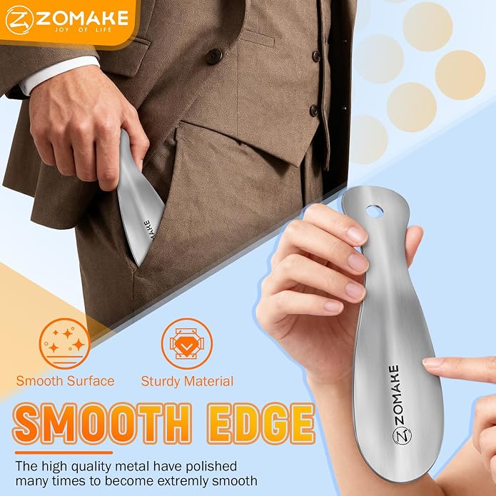 ZOMAKE Metal Shoe Horn, Small Travel Shoehorn for Men Women Kids 7.5''&3.9" | 3 Pack Stainless Steel Portable Shoe Spoon Helper, Compact Travel Size, Built-In Hang Hole, Smooth Rounded Curve, Shoe Care