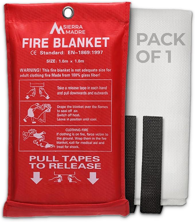 Sierra Madre Emergency Fire Blanket, 100% Fiberglass Fire Suppression Blanket for Office & Camping - Instantly Smothers Flames (Pack of 1)