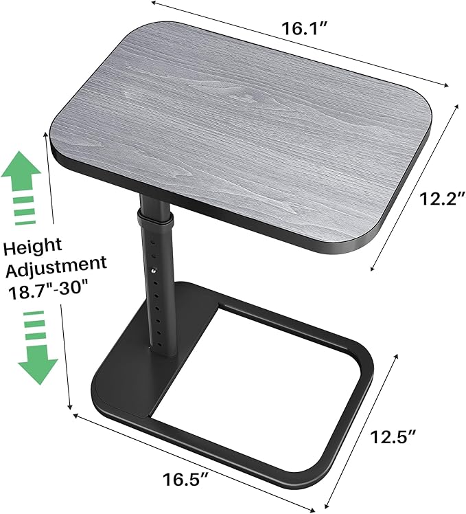 Kitstorack TV Tray Table, Adjustable Height & Rounded Metal Corners, Snack Table for Couch, Sofa, Bed, Chair, Living Room, C Shaped End Side Table for Eating, Dinner or Laptop, Small Spaces, Dark Gray