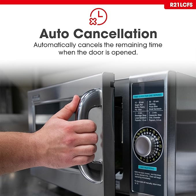 Sharp R-21LCFS Medium-Duty Commercial Microwave Oven with Dial Timer, Stainless Steel, 1000-Watts, 120-Volts
