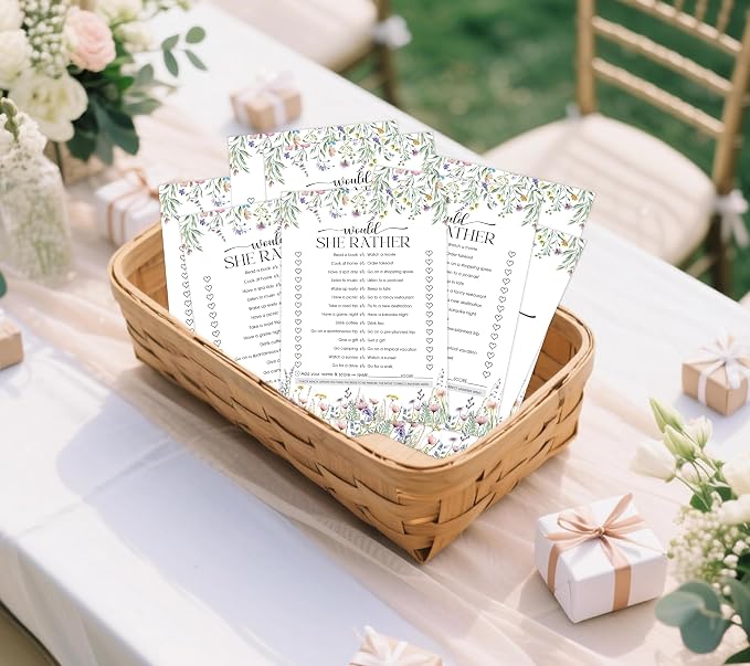 Wildflower Bridal Shower Games, Boho Flowers Would She Rather Game for 30 Guests with Game Cards, Bridal Shower Decor, Wedding Decorations Supplies (26)