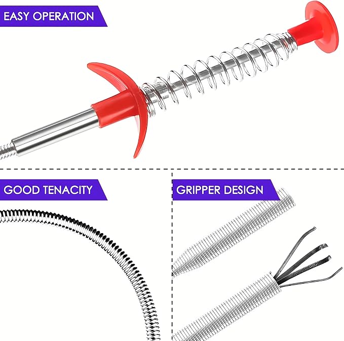 Drain Snake, Drain Clog Remover - Gutter Cleaning Tools Drain Cleaner for Toilet Sewer Shower Kitchen Bathroom Tub Clogged Drains Opener Cleaning Tool, Flexible Grabber Claw Pick Up Reacher (30 inch)