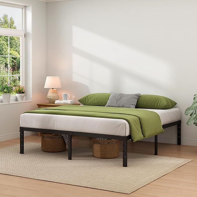 NEW JETO Metal Bed Frame,King Size Bed Frame with Storage Space,14 Inch | Heavy Duty Sturdy Mattress Foundation,Easy Assembly,No Box Spring Needed, Black,Bedroom Furniture