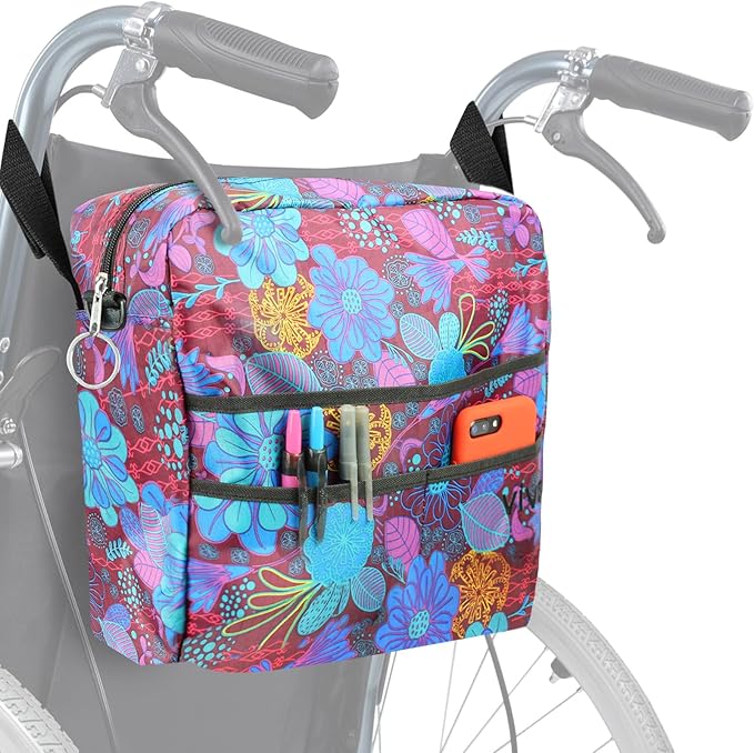 Vive Wheelchair Bag - Machine Washable, Double-Stitched, Water-Resistant Accessory Backpack for Rollators, Wheel Chairs, Walkers - Pouch with XL Pockets & Straps for Quick Installation