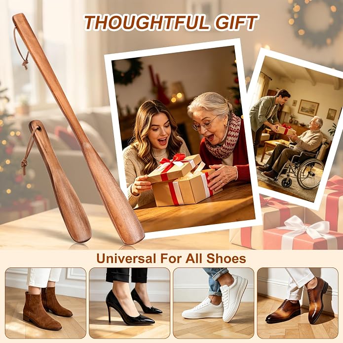 Shoe Horn Long Handle For Seniors Men Women, 2pcs Wooden Shoe Horns Set for Kids, Boots Sneakers Horn Shoe Helper for Home Or Travel