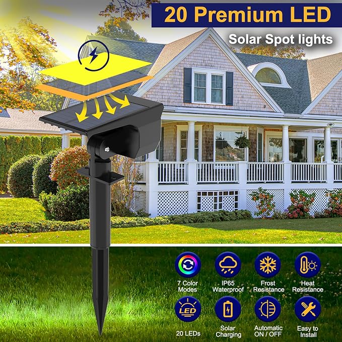 nipify Solar Spot Lights Outdoor Color Changing, Halloween RGB Spotlights | 4 Pack/7 Modes, Waterproof, Solar Powered, Landscaping, Lighting for Outside Pathway Yard Wall Garden Walkway
