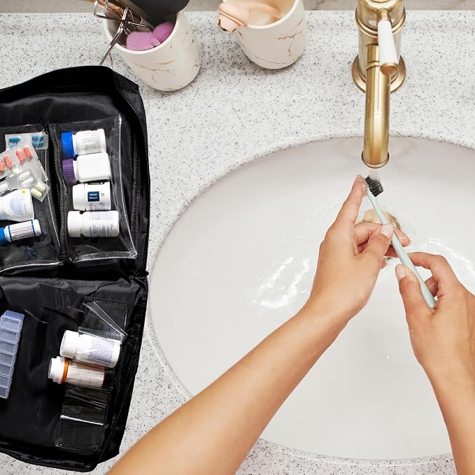 Large Combination Locking Medicine Bag, Black | Includes Pill Box, Removable Clear Bags, Prescription Bottle Organizer, Travel Carry Case, Combination Lock