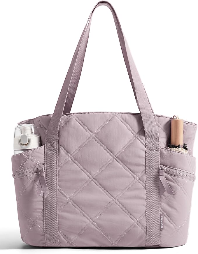 BAGSMART Crush Tote Bag for Women, 20L Puffer Work Tote with Zipper | Quilted Nurse Hospital Bag For Travel College Gym