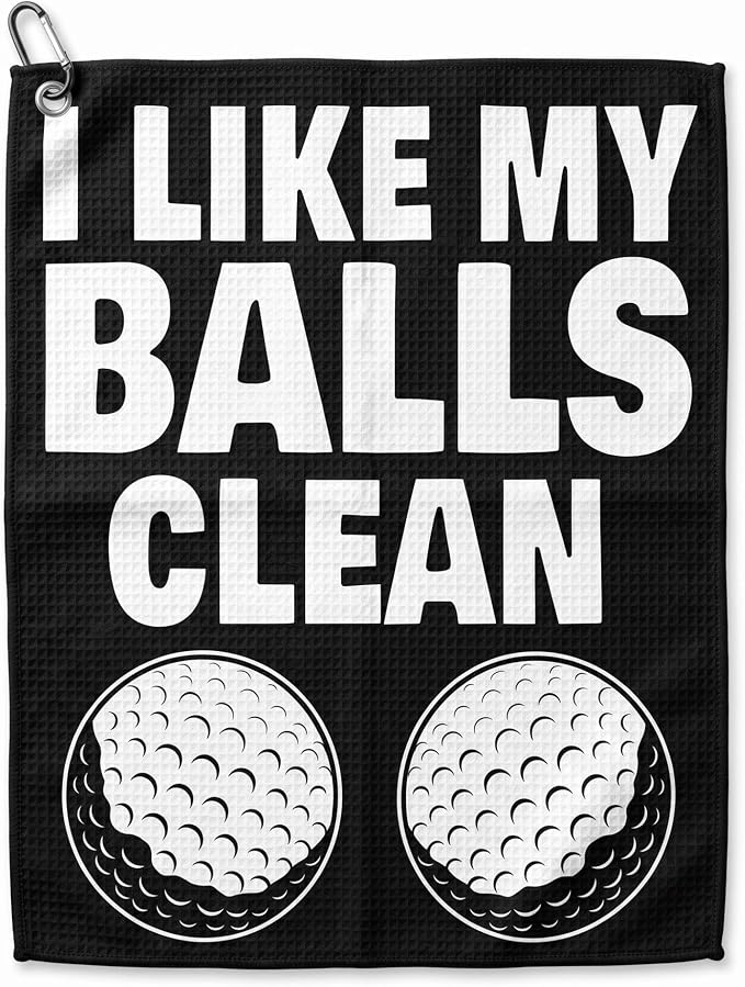 SHANKITGOLF Golf Towel Funny Microfiber with Magnetic Clip, Ball Cleaner for Clubs, Premium Cart Attachment, Golf Accessories Gift for Men, Golfers, Dad (I Like My Balls Clean)