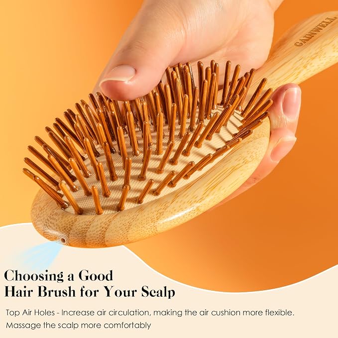 GAINWELL Hair Brush for Hair Growth, Bamboo Bristles Detangling Wooden Paddle Hair Brush for Massaging Scalp, All Hair Types Women Men Kids, Ergonomic Handle, Pointed Bristle