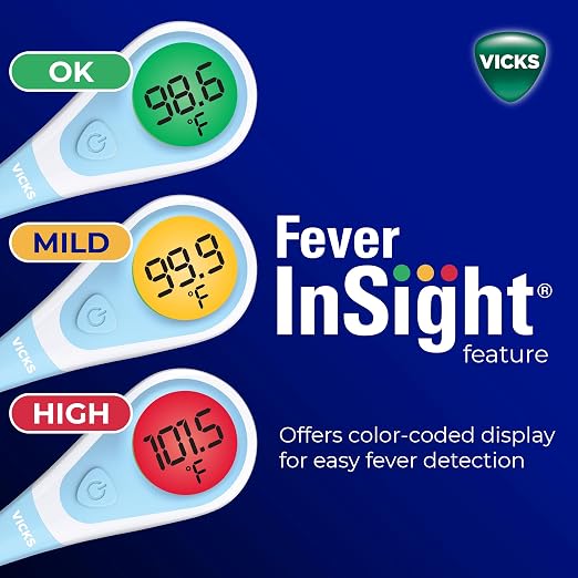 Vicks ComfortFlex Digital Thermometer for Adults & Children | Accurate Color-Coded Reading in 8 Seconds, for Oral, Rectal, or Under Arm Use