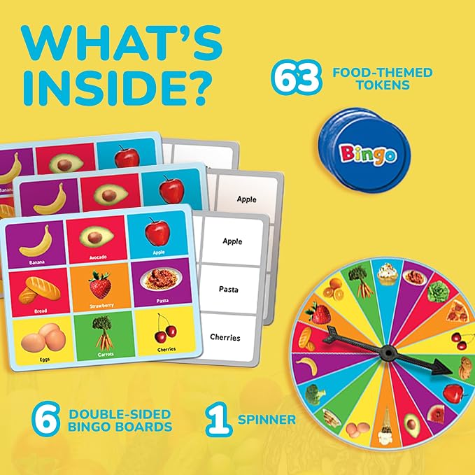 MasterPieces Kids Games - Food Bingo Game - Fun Family Entertainment for Kids and Adults - Educational, Engaging, and Perfect for Game Night, Classroom Activities, and Interactive Play for All Ages