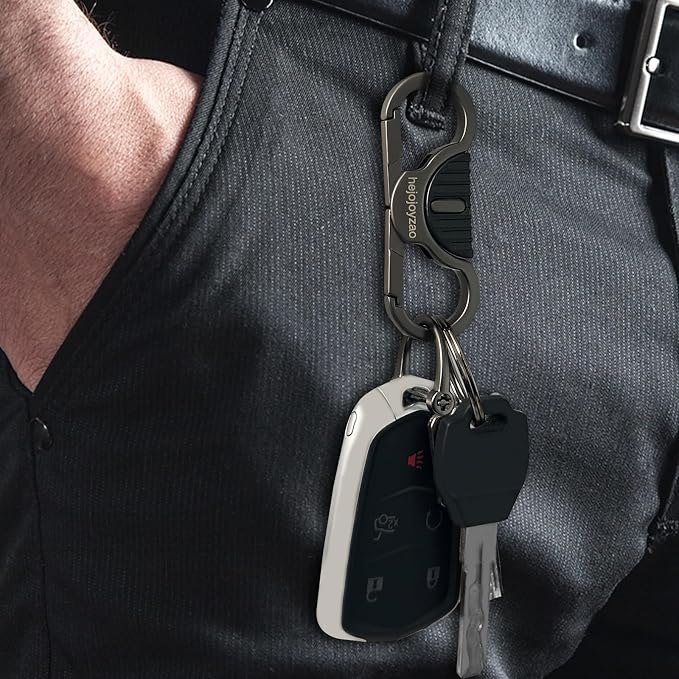 Keychain Quick Release Double Carabiner Clip with D Ring Key Rings, Unisex Belt Loop Key Holder for Home Car Keys