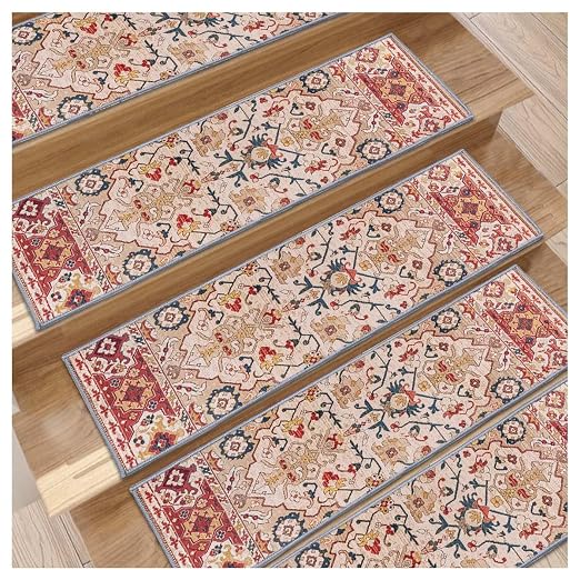 8”x 30” Carpet Stair, Anti-Slip Carpet Treads for Wooden Steps, Self-Adhesive Decorative Stair Runners, Slip-Resistant Treads for Indoor Wooden Staircases (15, Red, 8X30 inch)