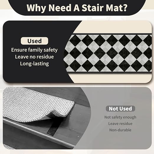 Non Slip Stair Treads for Wooden Steps, 4 Pack 8"x30" Washable Carpet | 8x30 in soft chenille polyester stair treads with reusable TPE backing for indoor wood stairs, dogs, kids, and seniors
