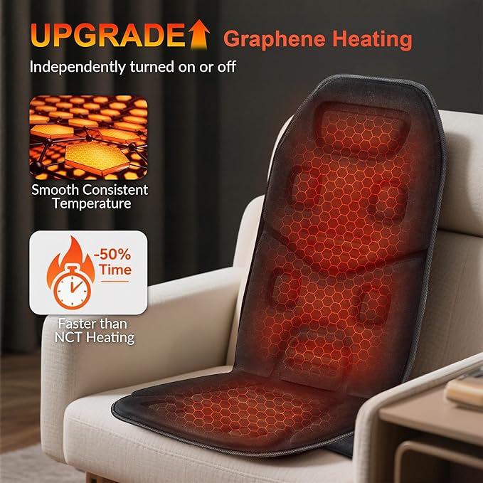 COMFIER Back Massager for Chair – Upgraded Vibration Chair Massager, Deep Tissue Back Massager for Pain Relief, Massage Chair Pad with Graphene Heating,Gifts for Dad Mom Men Women