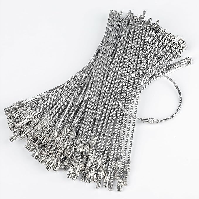 Pawfly 4"/6"/10" Wire Keychain Cable Key Ring Loop Holder 20/50/100Pcs | Large, Stainless Steel, Toughly Braided, Connectable, Corrosion Resistant, for Luggage Tag Kitchen Utensils