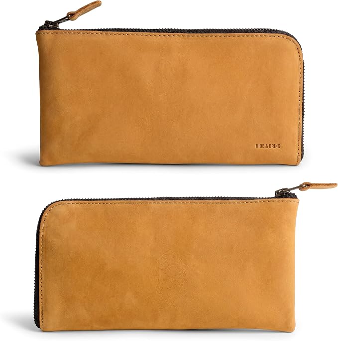 Hide & Drink, Leather Long Zippered Wallet, Holds Up to 8 Cards Plus Coins And Flat Bills, Phone Holder, Cash Organizer, Travel Essentials, Handmade, Old Tobacco