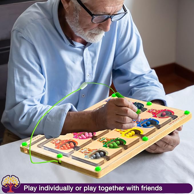 Alzheimers Products for Elderly, Dementia Activities Games Toys for Seniors | Magnetic Color & Number Cognitive Puzzle for Alzheimer's Patient, Large Wooden Memory Care Sensory Fidget Board for Parkinson