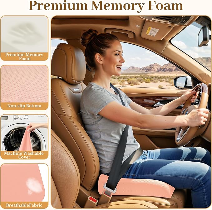 TranquilRelax XL Memory Foam Seat Cushion for Office Chair, 3.35-Inch, Pink | Medium-firm Support for Long Sitting, Washable Mesh Cover, Non-slip Base, Perfect for Car Seats & Short Drivers