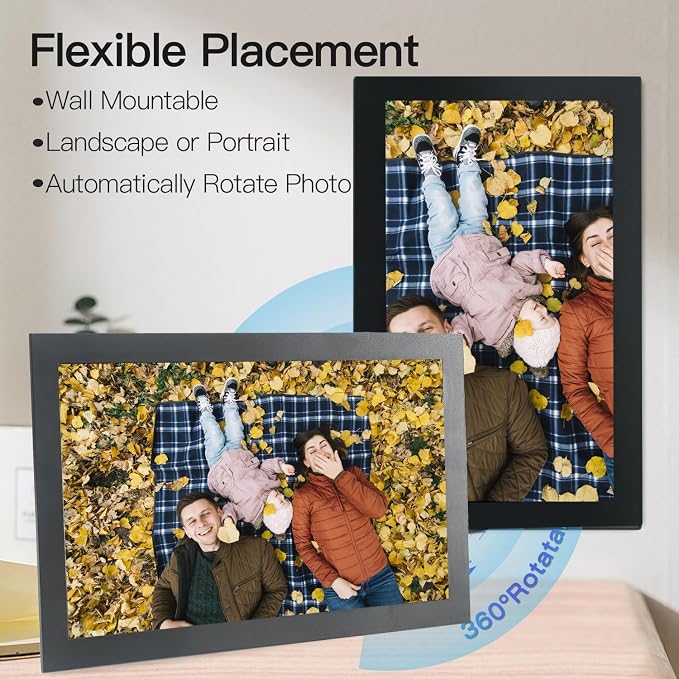 Glusine 15.6Inch Touch Screen Large Digital Picture Frame,1920 * 1080 FHD WiFi Digital Photo Frame with 32GB Storage, Wall Mountable, Auto-Rotate Send Photos and Videos Through The Application