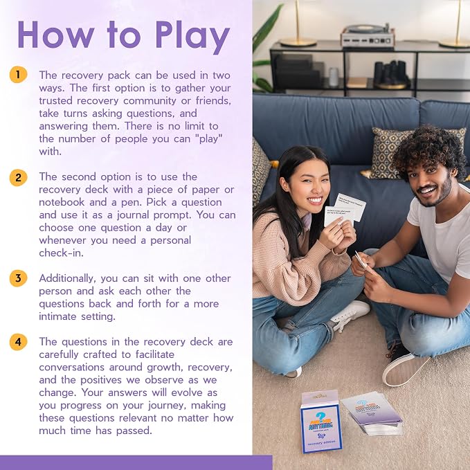 ASKMEANYTHING Recovery Pack Card Game - 100 Cards for Self-Improvement, Coping Skills, and Group Therapy