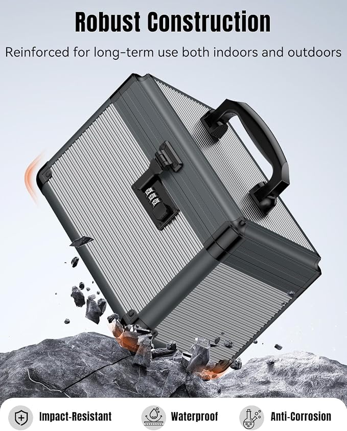 Uniclife Medicine Lock Box,9.5x6x6.5 in, Medication Lock Box with Code | Security combination lock, robust aluminum construction, portable rust-proof handle, removable ABS tray