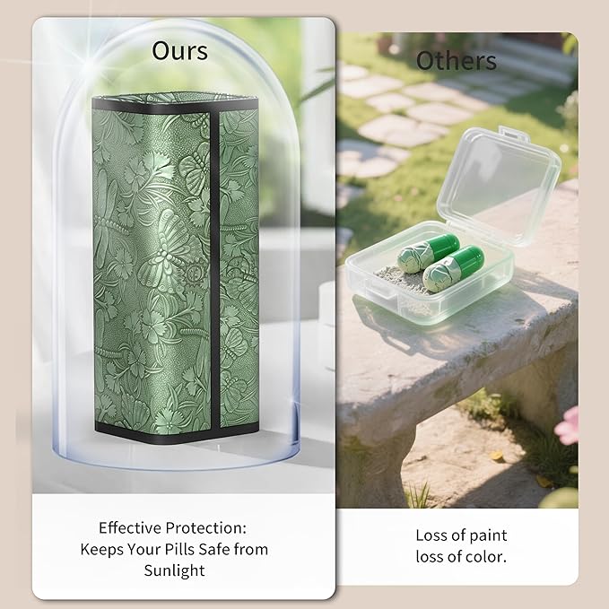 Pill Organizer 7 Day AM PM, Discreet 2 Times a Day Weekly Pill Box with Double Protection Shell, Large Capacity Portable Vitamin Case for Travel Meds & Medicine Organizer (Forest Green)