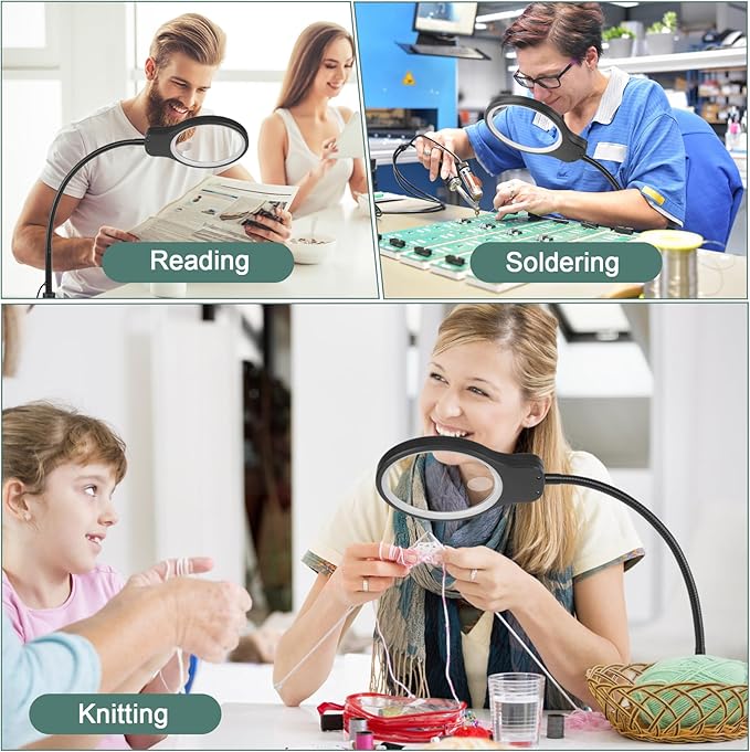 10X 30X Magnifying Glass with Light and Stand, 5" Large Floor Magnifier for Close Work, 5 Color Modes, Lighted Magnifying Lamp for Reading, Jewelers, Crafts, Sewing