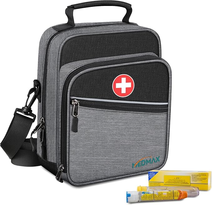 MEDMAX Insulin Cooler EpiPen Carrying Case Insulated, Travel Medication Diabetes Supplies Organizer Bag with Shoulder Strap for Asthma Inhaler, Auvi-Q, Allergy Medicine Essentials (Gray)