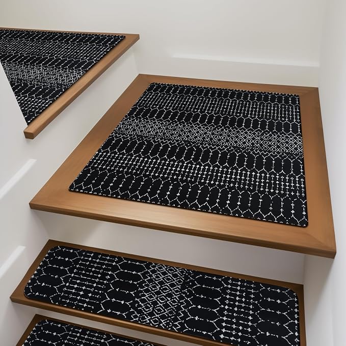 Stair Treads Non-Slip Landing Mat Stair Runners for Wooden Steps 31"x31" | Indoor Slip Resistant Stair Carpet Treads for Kids and Dogs, Rubber Backed Stair Rugs Mats Corner Square Matching Mat