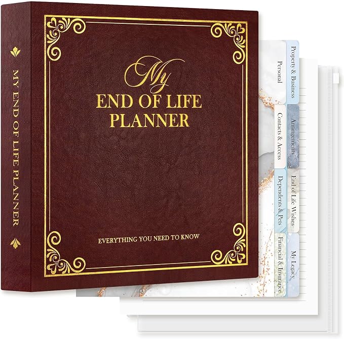 Lanpn End of Life Binder Organizer Death Planner 8.5"x11", Final Wishes & Estate Document Folder with 8 Dividers & 10 Letter Size Binder Pockets, When I Die Journal Before Death Life Plan Book, Brown