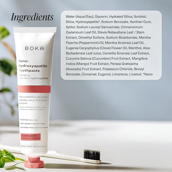 Boka Fluoride Free Toothpaste, Nano Hydroxyapatite Toothpaste, Appropriate for Sensitive Teeth - for Adult Oral Care - Cinnamon Mint Flavor, 4 Fl Oz 1Pk